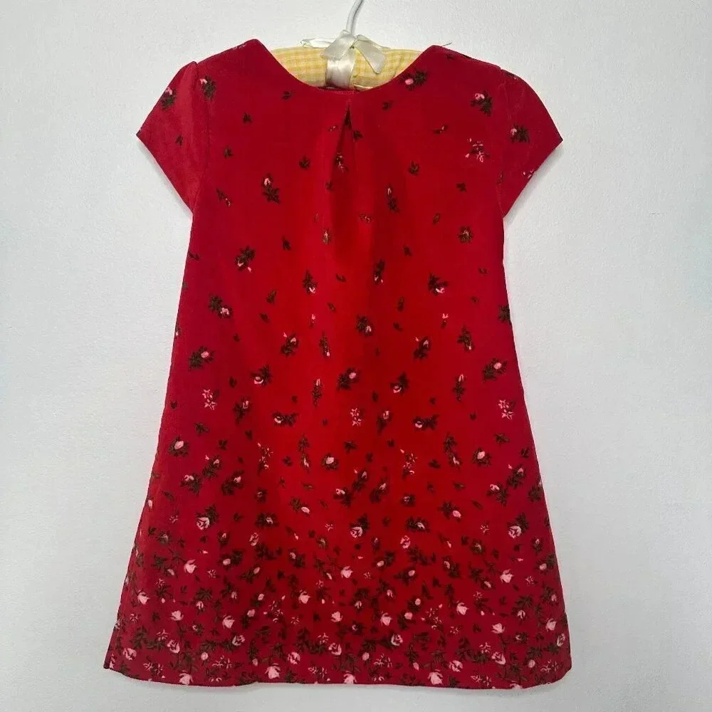 Old Navy Floral Bow Back Red Velvet Holiday Toddler Dress Size 5T